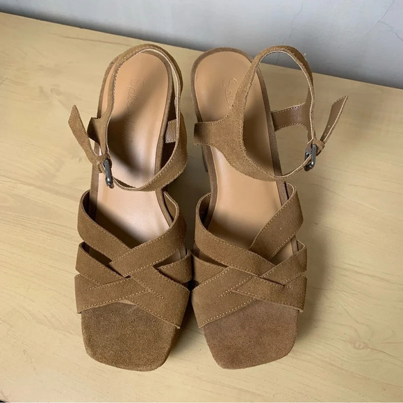 Splendid Piper Cinnamon Suede Leather Platform Strappy Sandal Chunky Block Heel - Picture 2 of 8